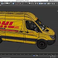 Yellow Mercedes Benz DHL Delivery Van Featuring Red Logo On Side Exterior