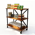 Commercial Mobile Multi Tier Shelving Unit With Wooden Shelves For Canned Goods