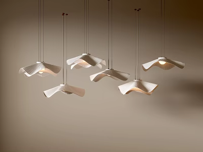 Elegant Modern White Folded Chandeliers With Metal Frame Illuminated Hanging From Ceiling 3d model