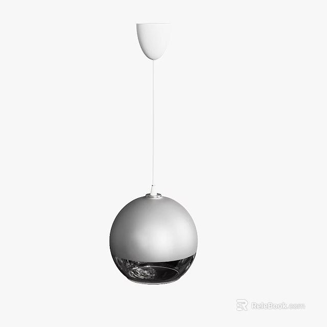 Modern Spherical Pendant Light With Metallic Silver Finish And Transparent Bottom Design 3d model 