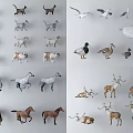 Colorful Reptile Models In Various Poses Standing Lying And Walking On White Background