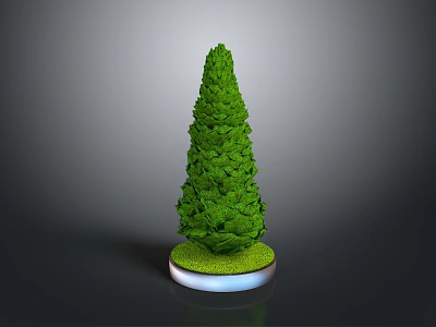 Conical Green Plant With Round Base And Grass Like Decoration On Gray Background 3d model