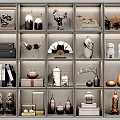 Elegant Decorative Ornament Sets on Display Shelves with Vases Sculptures Pagoda Lion Statues and Fans
