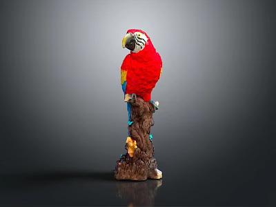 Red And Yellow Parrot Perched On Decorative Tree Branch With Colorful Feathers 3d model