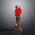 Red And Yellow Parrot Perched On Decorative Tree Branch With Colorful Feathers