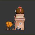 Cartoon Scene With Teddy Small Shop Bear Head Roof Heart Decorations And Autumn Orange Trees