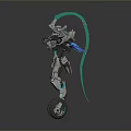 Futuristic Mechanical Robot With White Gray And Teal Accents On Hover Wheels