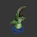 Mythical Green Creature Standing In Nest With Long Beak And Large Eyes