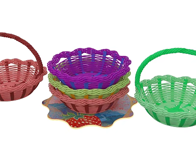 Colorful Woven Tableware Basket Set With Assorted Colors And Strawberry Pattern Mat 3d model