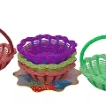 Colorful Woven Tableware Basket Set With Assorted Colors And Strawberry Pattern Mat
