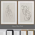 Framed Line Art Prints With Hands And Face Design On Linen Background Wooden Frame