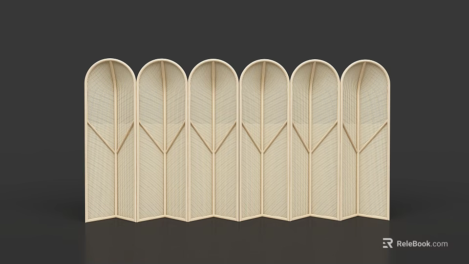 Beige Folding Room Divider With Arched Panels And Woven Texture Design 3d model 