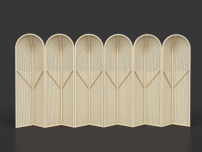 Beige Folding Room Divider With Arched Panels And Woven Texture Design 3d model