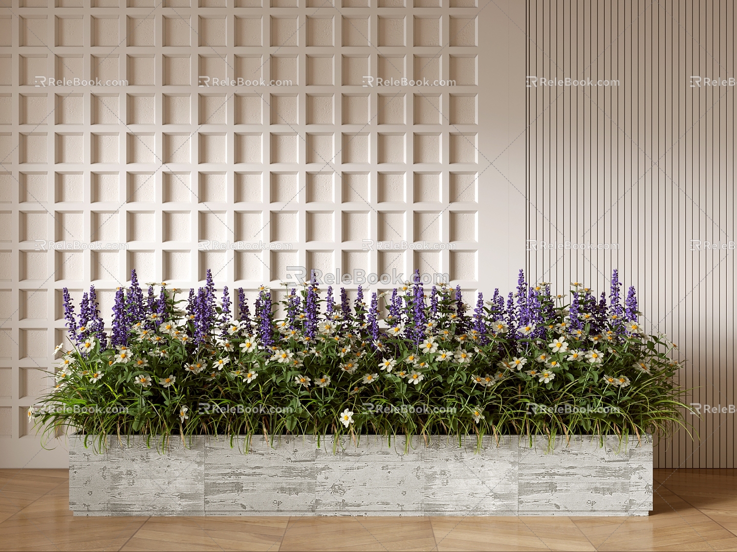 Flower Box Lavender Indoor Plant Pile 3d model