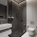 Modern Hotel Bathroom Interior With Dark Gray Walls White Toilet And Shower Fixture