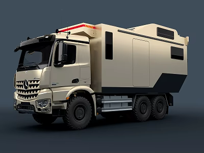 Off Road Functional Vehicle With Beige Black Body Six Wheels Camping Design Red Roof Lights 3d model