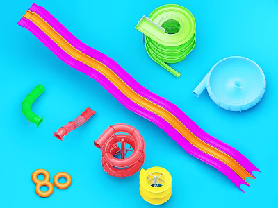Colorful Playground Equipment with Slides Curved Tubes Rings and Bright Components 3d model