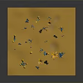 Cartoon Fantasy Scene With Yellow Ground Blue Plants Yellow Flowers And Small Black Creatures