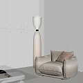 Modern Interior Design With Beige Sofa Pillows Transparent Floor Lamp Light Colored Wall And Blinds 3d model