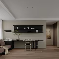 Modern Living and Dining Room Interior With Black Sofa Coffee Table and Large Window 3d model