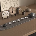 Traditional Chinese Tea Set with Teapot Teacups Tea Cakes and Caddy on Gray Tea Tray