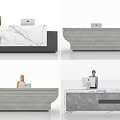 Modern Marble Reception Desk Design With Staff Using Laptops In Office 3d model