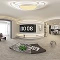 Modern Living Dining Room Interior With TV Wall Glass Display Cabinet And Decorations