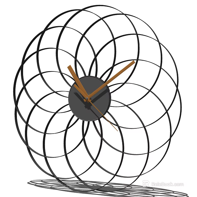 Modern Decorative Clock Design With Circular Metal Rings And Wooden Hands 3d model 