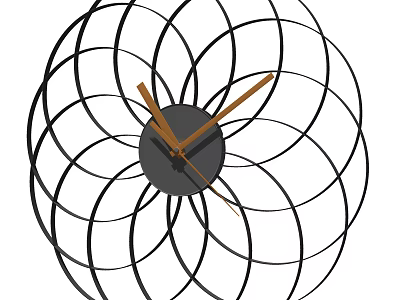 Modern Decorative Clock Design With Circular Metal Rings And Wooden Hands 3d model