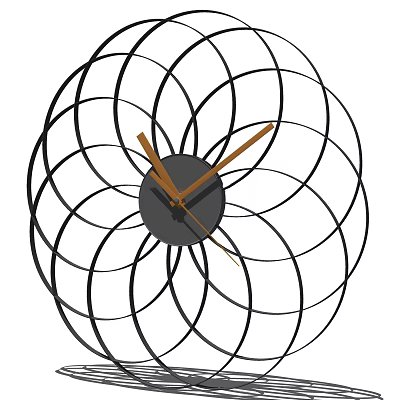 Modern Decorative Clock Design With Circular Metal Rings And Wooden Hands 3d model