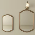 Elegant Two Mirrors With Decorative Golden Brass Frames And Wall Lamp On Wall