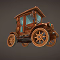 Vintage Steampunk Carriage with Wooden Body Large Wheels and Blue Windows