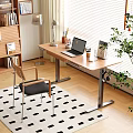 Modern Home Office Desk With Laptop Lamp Coffee Cup Calendar And Wooden Chair