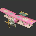 Detailed Pink Biplane Model With Green Yellow Accents Circular Wing Patterns On Dark Aerospace Background