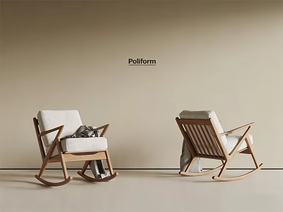Poliform Modern Leisure Rocking Chairs With Wooden Frame And Light Fabric On Beige Wall 3d model