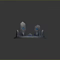 Mystical Stone Platform With Blue Glowing Circles And Ancient Monoliths