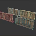 Rustic Wooden Fence Railings Multiple Decorative Structures With Natural Texture 3d model