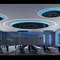Modern Spacious Monitoring Room With Large Led Screen And Neatly Arranged Professional Operator Workstations