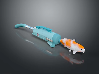 Light Blue Handheld Tool Design Featuring Orange And White Koi Fish Model 3d model