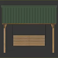 Wooden Outdoor Swing Playground Equipment With Green Corrugated Roof And Hanging Seat