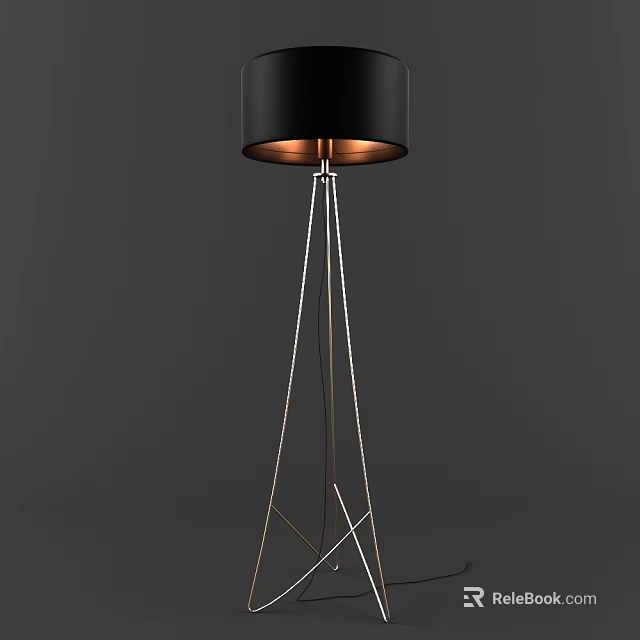 Modern Floor Lamp With Black Shade And Sleek Metallic Tripod Stand 3d model 