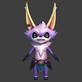 3D Fantasy Creature Character With Big Ears Purple Body White Fur And Decorative Outfit