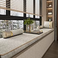 Modern Bay Window Cabinet With Cushioned Seat Potted Plant And Scenic View