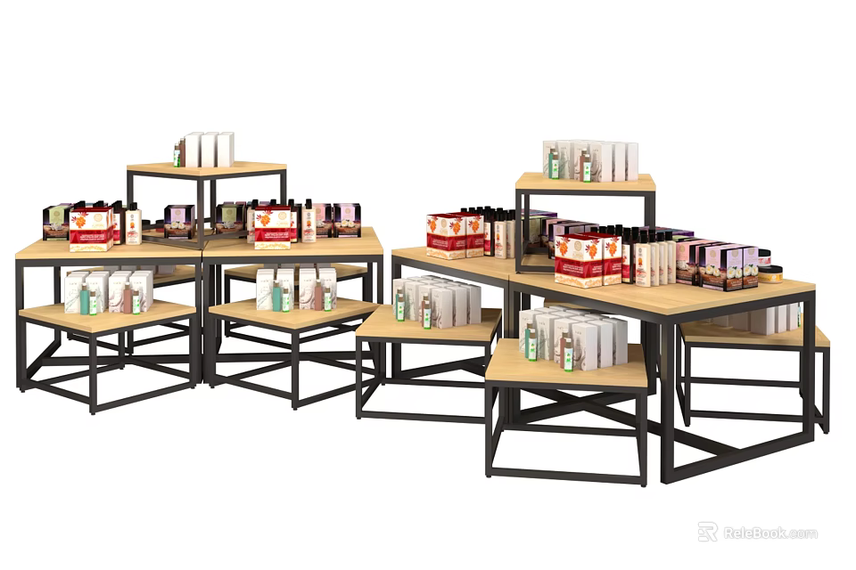 Retail Store Display Shelves With Organized Products And Multi Tier Racks 3d model 