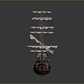 Vintage Wooden Sailing Ship Model With Multiple Masts And Detailed Rigging