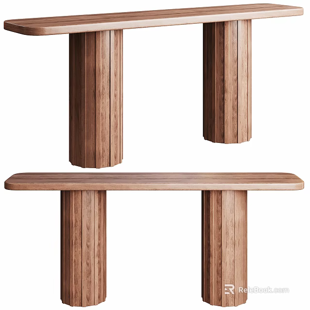 Modern Wooden Console Table Design With Column Legs And Smooth Surface 3d model 