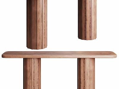 Modern Wooden Console Table Design With Column Legs And Smooth Surface 3d model