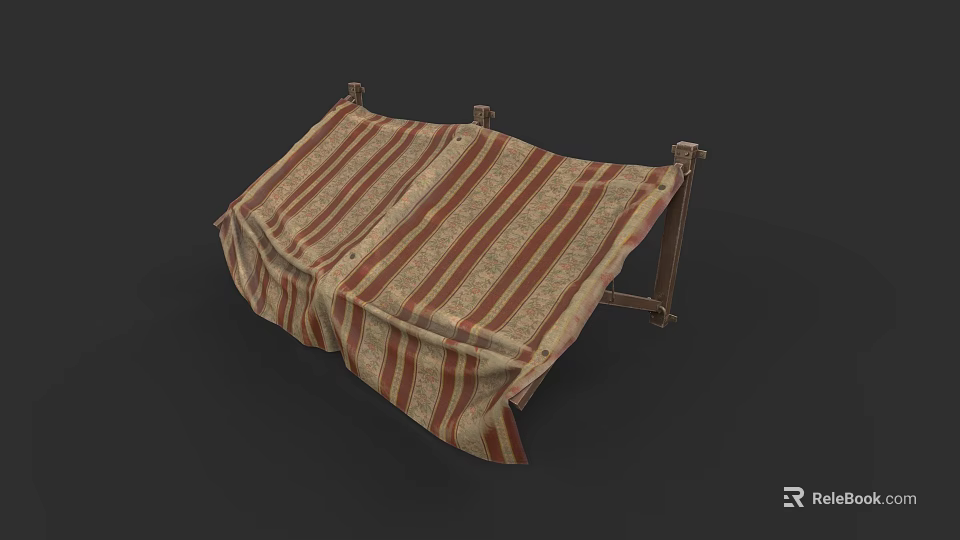 Portable Foldable Frame With Brown Beige Striped Fabric For Outdoor Use 3d model 