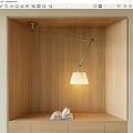 Modern Pendant Light Hanging Over Wooden Display Shelf With Open Book And Warm Lighting