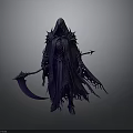 Hooded Dark Fantasy Character In Purple Cloak With Spiked Armor And Scythe